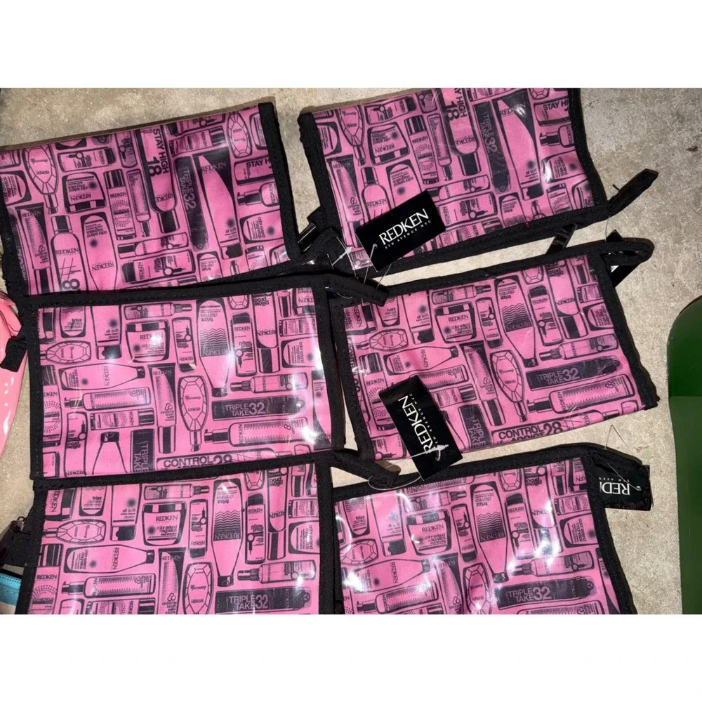 Redken 5th Avenue NYC Pink Graphic Print Clear Front Cosmetic Bags Set of 6 hair
